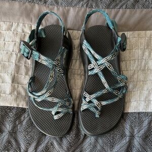 Chaco Teal and Black Strappy Sandals